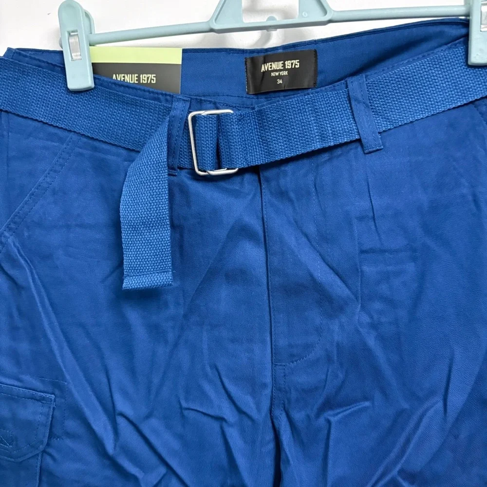 Avenue 1975 Mens Cargo Shorts‎ Blue Size 32 New With Tags Belted Utility Pocket